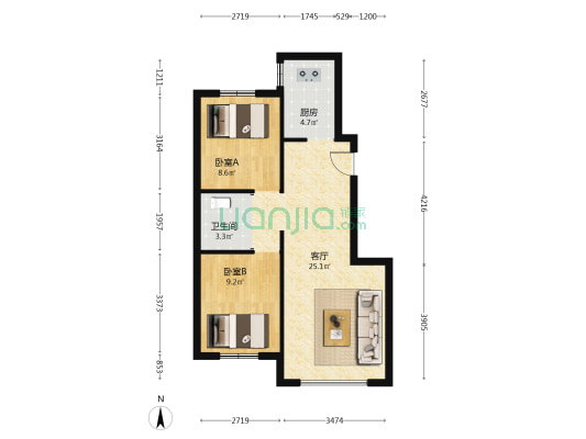 祥融嘉园C区 2室1厅1卫 77平方