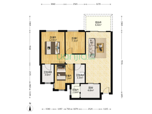 精英名都 3室1厅2卫 99平方