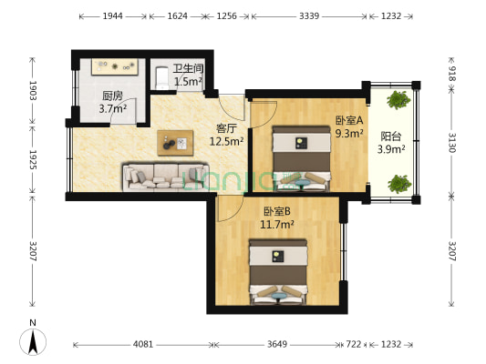 东风路北一巷3号 2室1厅1卫 48平方