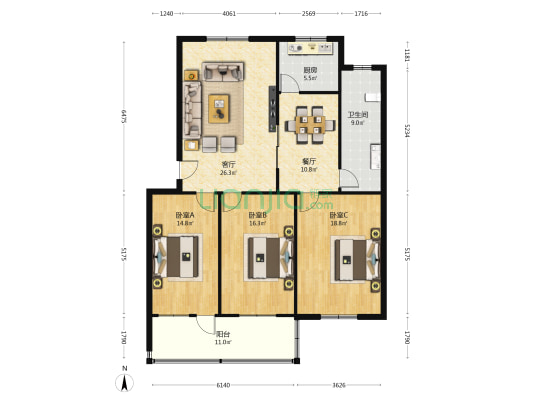 三泵专家公寓 3室2厅1卫 133平方