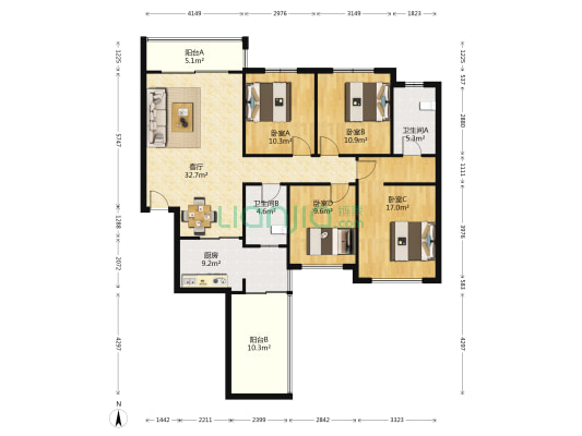 合能雨花公馆 4室1厅2卫 130平方