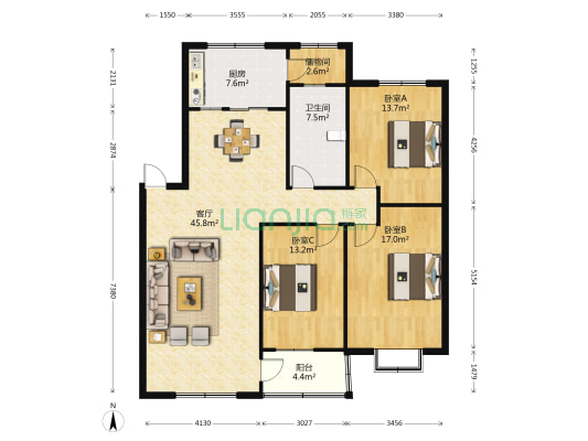 置地·新天地 3室1厅1卫 59平方