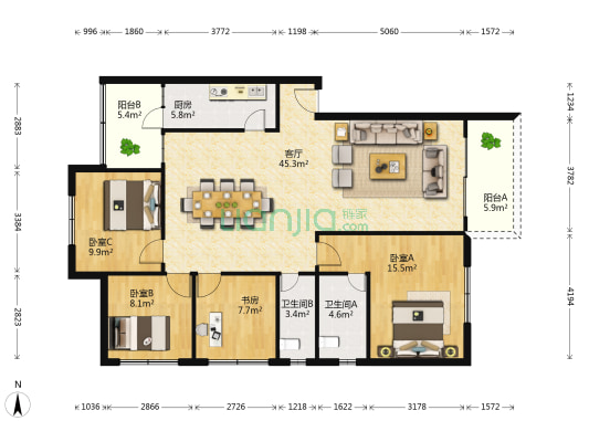 民富楼 4室1厅2卫 127平方