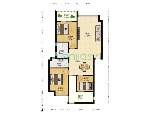 桂香苑 3室1厅1卫 90平方