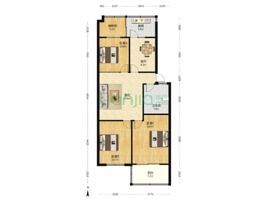 城建小区 3室2厅1卫 108平方