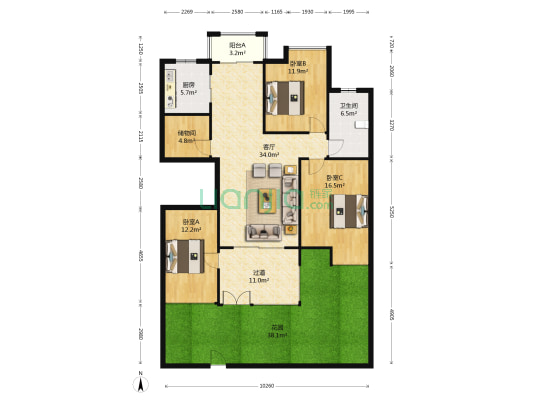 太湖水云天 3室1厅1卫 128平方