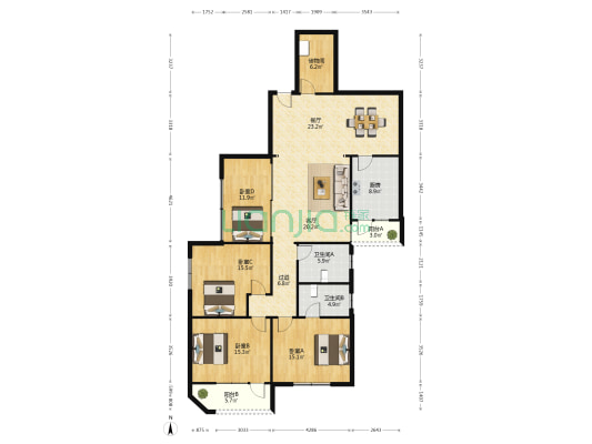 信宏大厦 4室2厅2卫 184平方