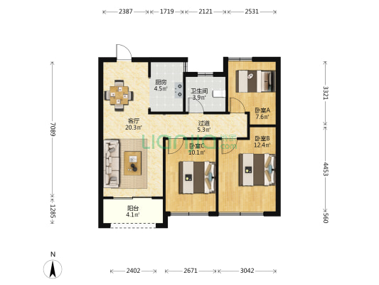 中建梅溪上郡 3室1厅1卫 85平方