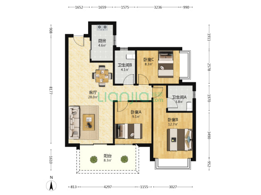 阳光城光明·未来悦 3室1厅2卫 98平方