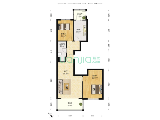 警官公寓 2室1厅1卫 111平方