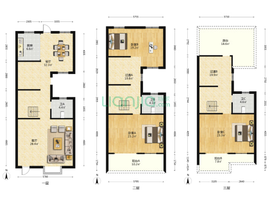 花田耕 3室2厅3卫 218平方