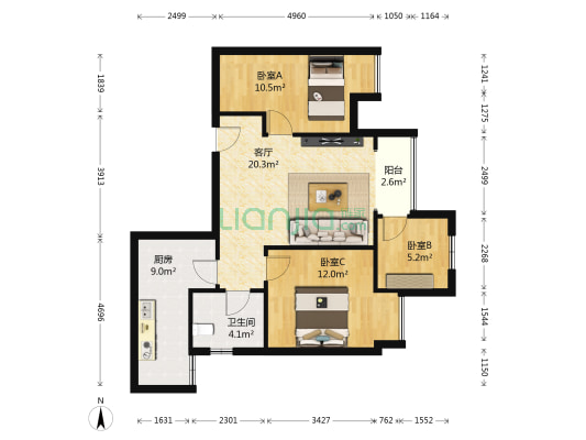华宇星云汇星领地 3室1厅1卫 76平方