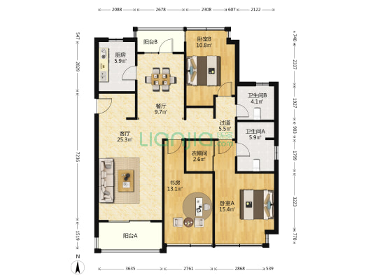 晶耀名邸 3室2厅2卫 135平方
