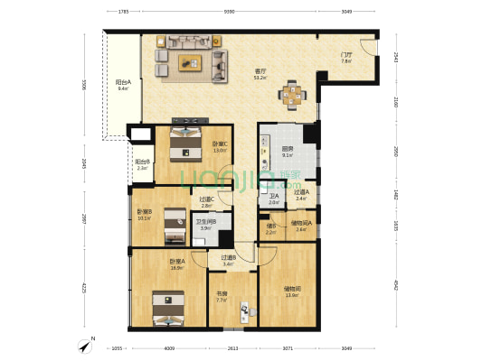 中洲中央公寓 4室1厅2卫 169平方