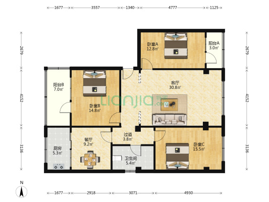 甘肃交通职业技术学院教师公寓 3室2厅1卫 102平方