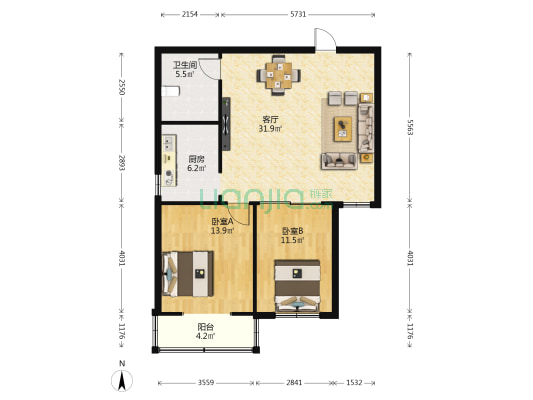 御龙苑小区 2室1厅1卫 97平方