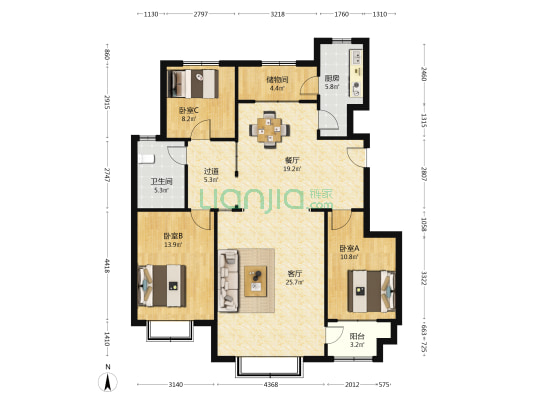枫香湖畔 3室2厅1卫 132平方