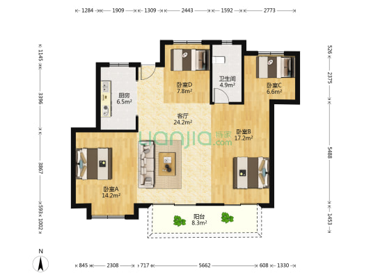 钱塘公馆 4室1厅1卫 104平方
