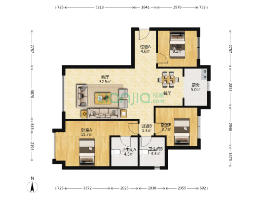 奥林匹克花园圣西罗 3室1厅2卫 113平方