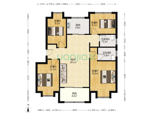 茏悦兰庭 4室1厅2卫 118平方