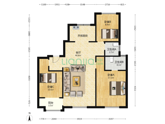 春熹湖上 3室1厅2卫 123平方