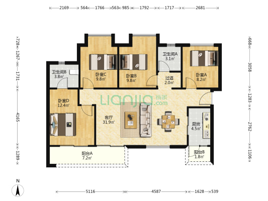 美的·金辉郡 4室1厅2卫 107平方