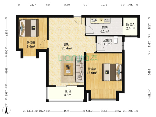 合景峰汇一期 2室1厅1卫 84平方