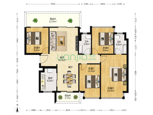 阳光城·檀悦 4室1厅2卫 125平方