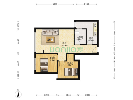 云凯熙园 2室1厅1卫 77平方