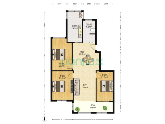幸福新居南区 3室2厅1卫 118平方