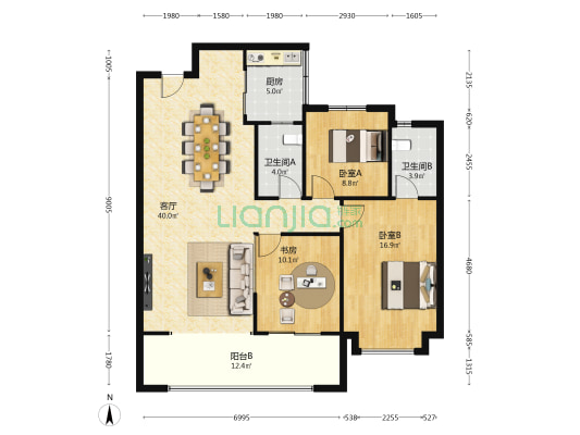 世茂璀璨风华 3室1厅2卫 125平方
