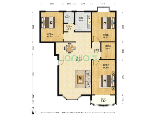 明景公寓 3室1厅1卫 137平方