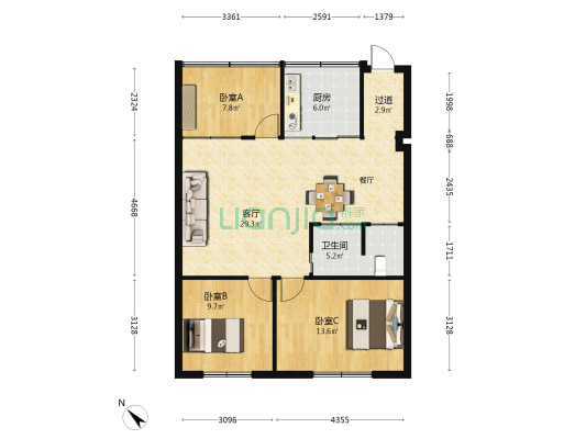 东风东路390号 3室1厅1卫 95平方