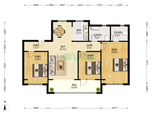 海信积米湾泊云 3室1厅2卫 127平方