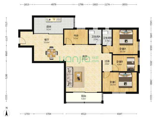 圣云大厦 4室2厅2卫 119平方