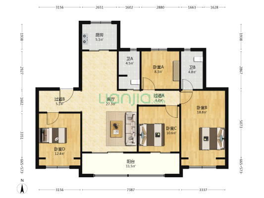 石榴运河首府二期 4室1厅2卫 141平方