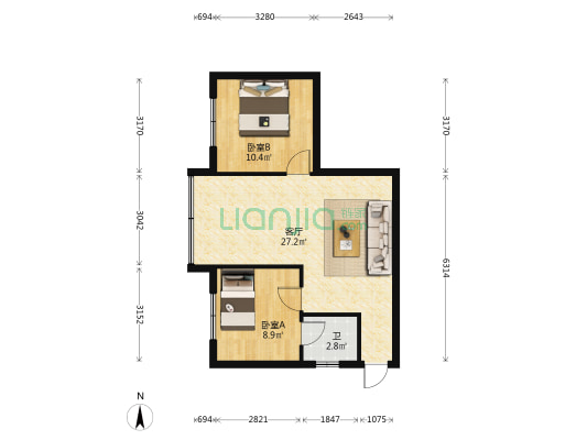 花阁路2号 2室1厅1卫 61平方