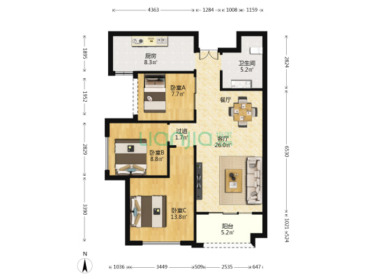 紫薇东进四期 3室1厅1卫 93平方