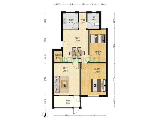 开发新村二组团 2室2厅1卫 83平方