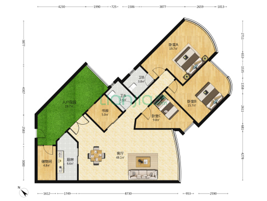 海珠花园 4室1厅2卫 160平方