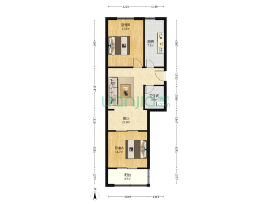 复兴苑小区 2室1厅1卫 84平方