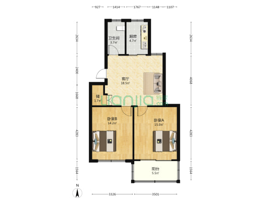 君巫路 2室1厅1卫 78平方