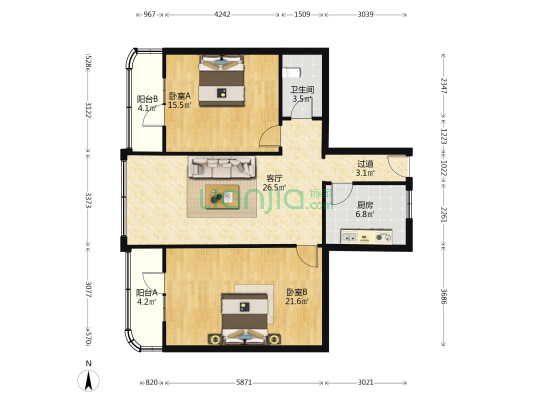 绿叶广场 2室1厅1卫 107平方
