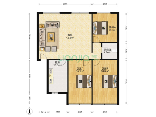 双馨路337号 3室1厅1卫 113平方