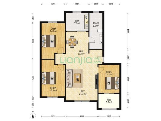 中泰万和苑 3室2厅1卫 144平方