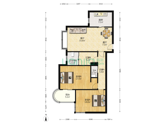 冠都公寓 2室2厅2卫 112平方