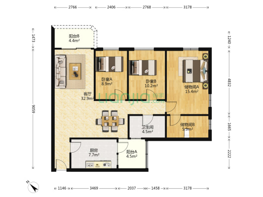金宝江畔花园 2室1厅1卫 118平方