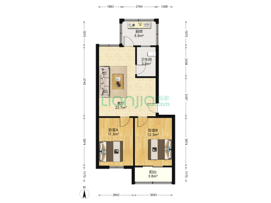 振华里(滨海新区) 2室1厅1卫 77平方