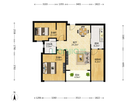 仁恒双湖湾 2室1厅1卫 87平方
