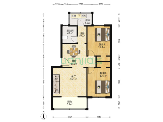 松鹤园 2室2厅1卫 86平方